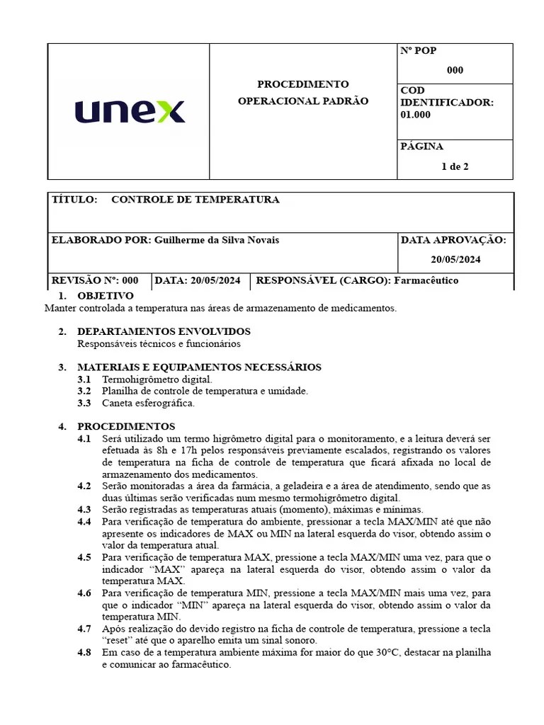 POP 001 Controle De Temperatura | PDF