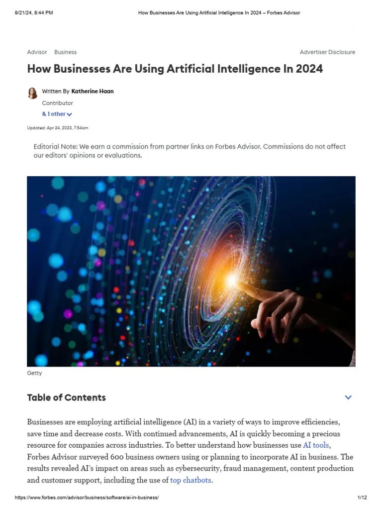 How Businesses Are Using Artificial Intelligence In 2024 - Forbes | PDF