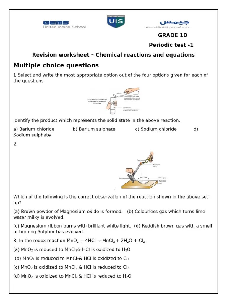 Chemical reactions and equations
