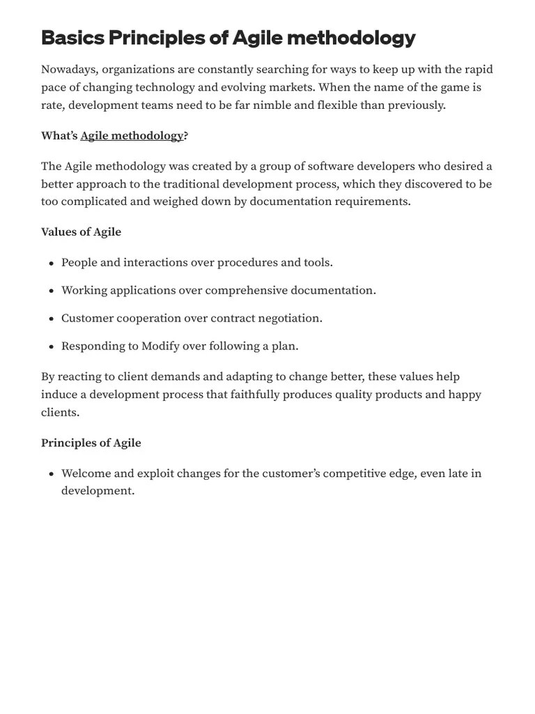 Basics Principles Of Agile Methodology | PDF