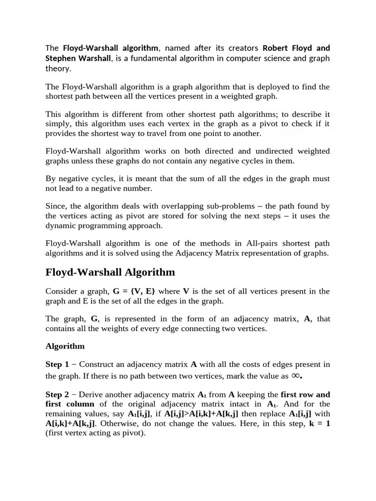 Floyd Warshall Algorithm | PDF