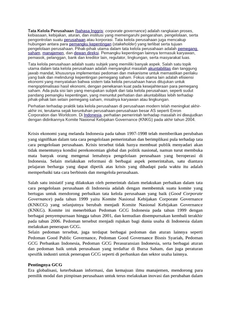 Tata Kelola Perusahaan | PDF