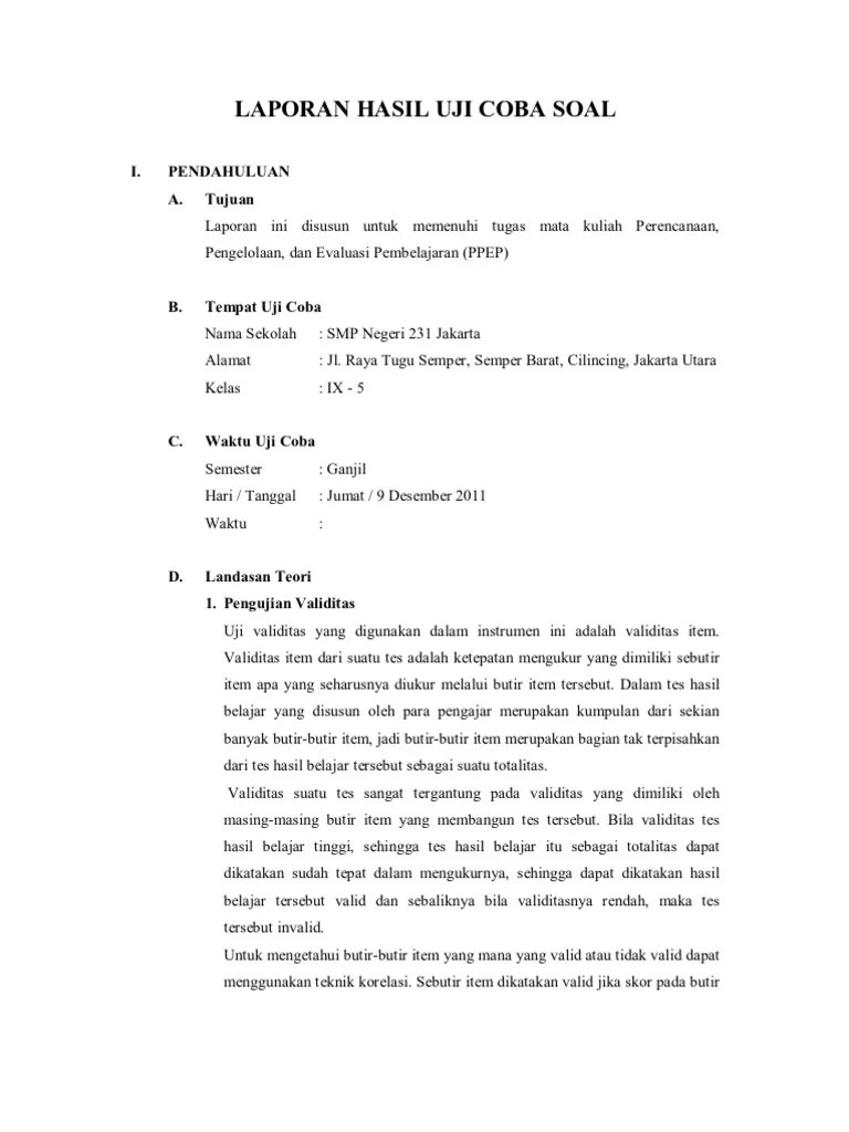 Tabel 4.3 hasil uji coba penilaian guru. Laporan Hasil Uji Coba Soal Pdf