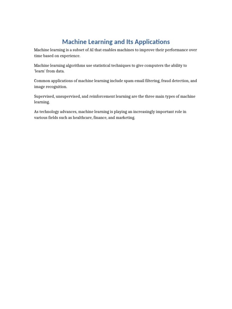 Machine Learning Applications | PDF