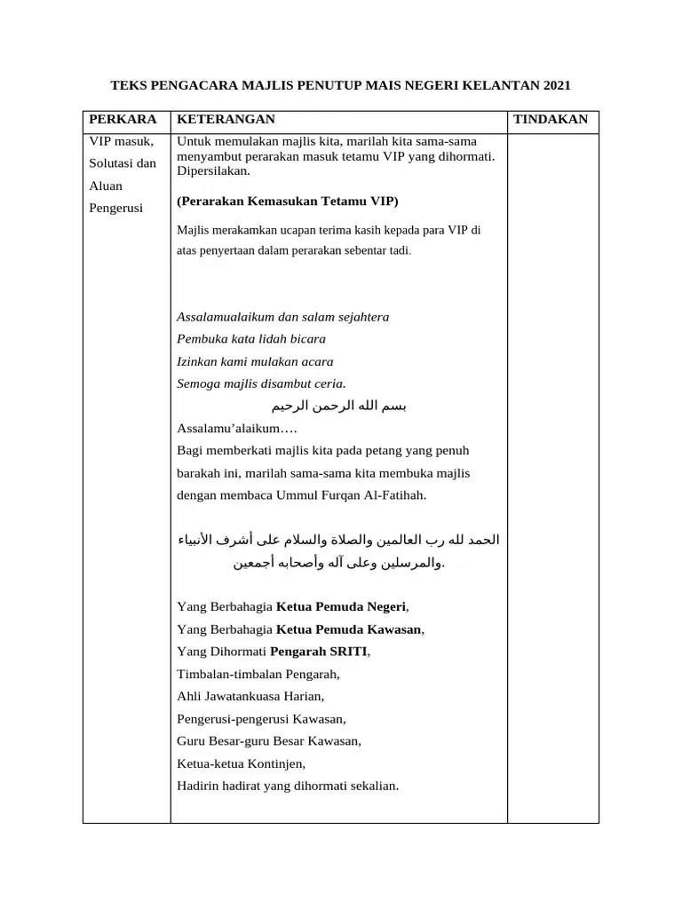 Teks MC Majlis Penutup MAIS Negeri Kelantan 2024 | PDF