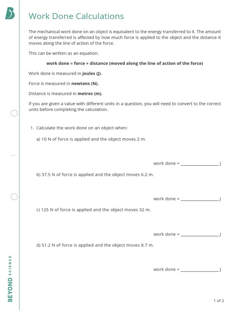 Work Done Calculations Support | PDF