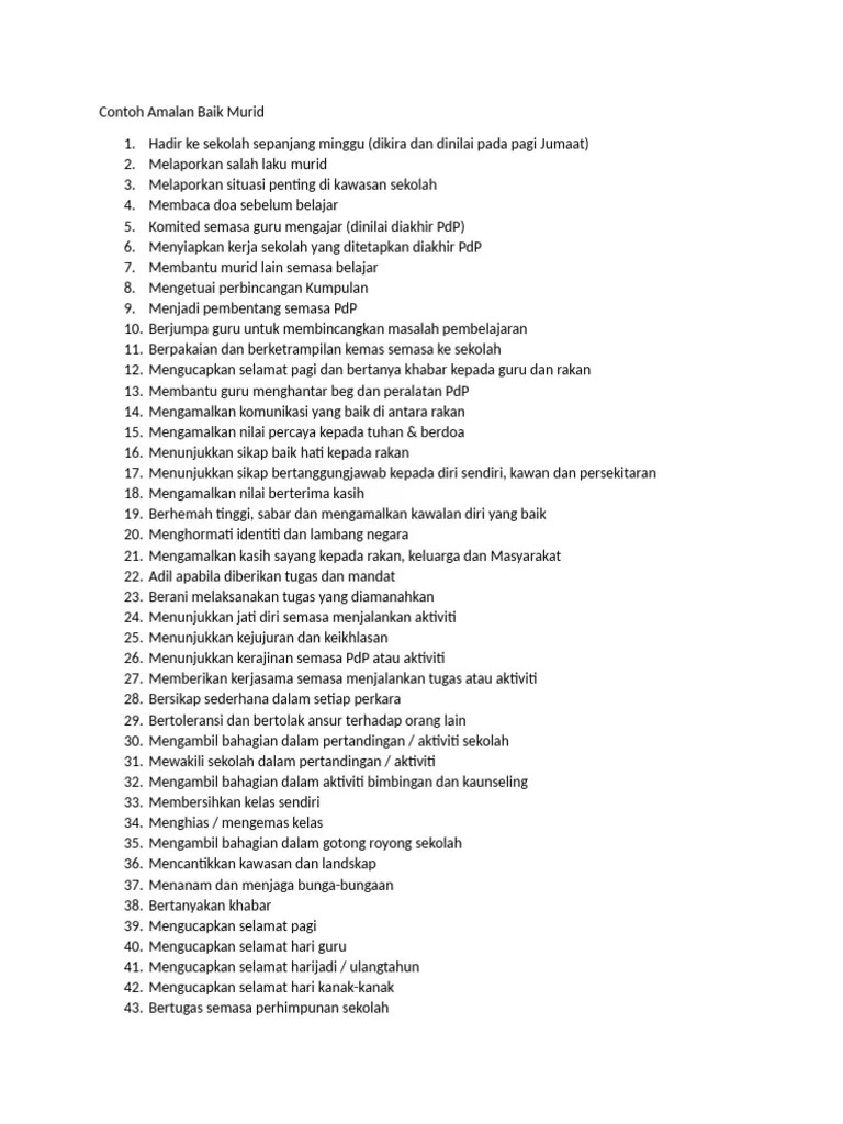 Contoh Amalan Baik Murid | PDF