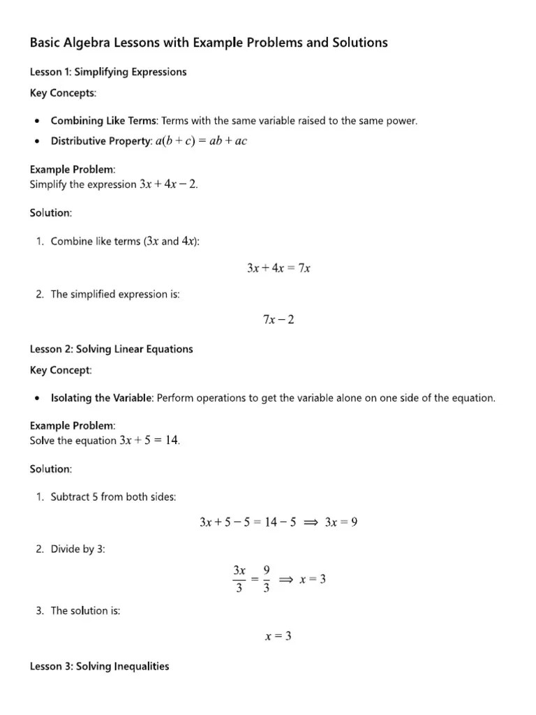 Basic Algebra Problems And Solutions | PDF