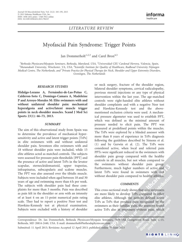 Myofascial Pain Syndrome Trigger Points | PDF