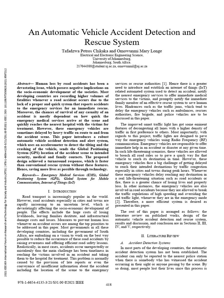 An Automatic Vehicle Accident Detection And Rescue System | PDF