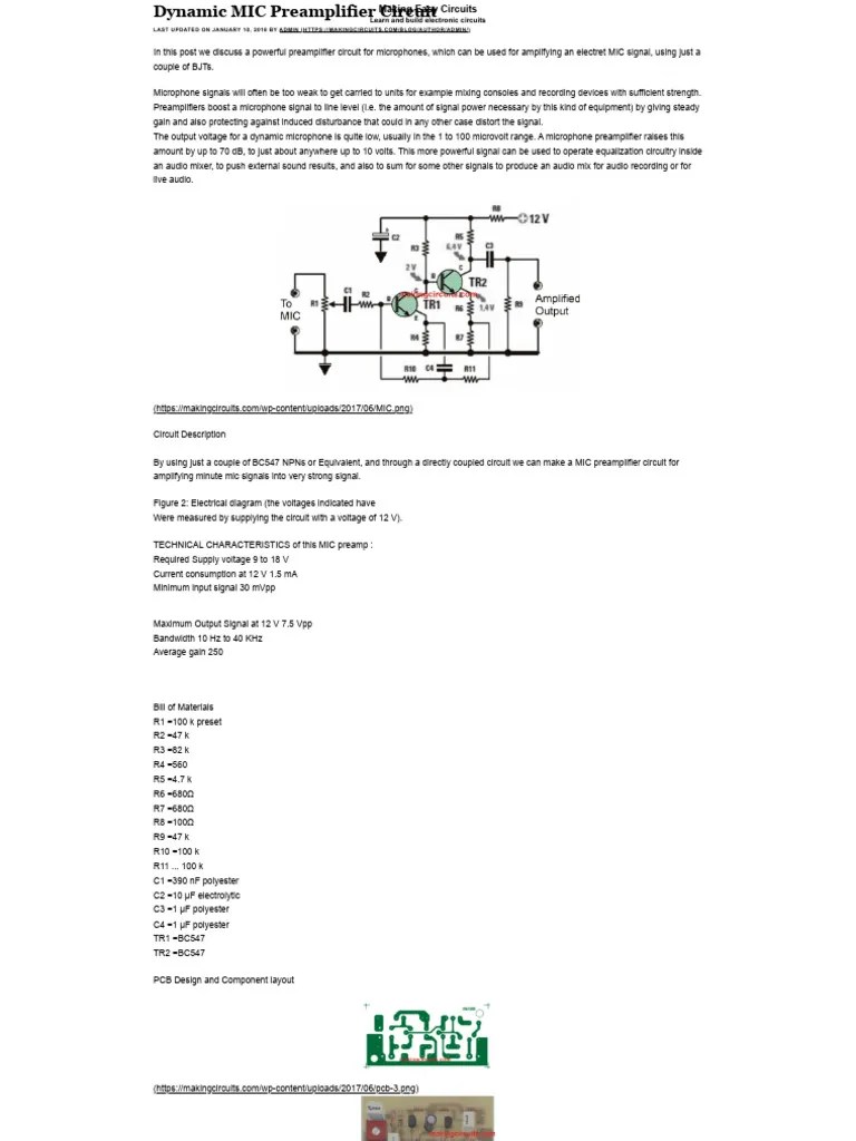 Dynamic MIC Preamplifier Circuit | PDF