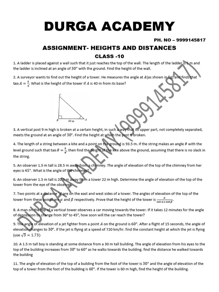 CLASS 10 HEIGHTS AND DISTANCES PDF | PDF