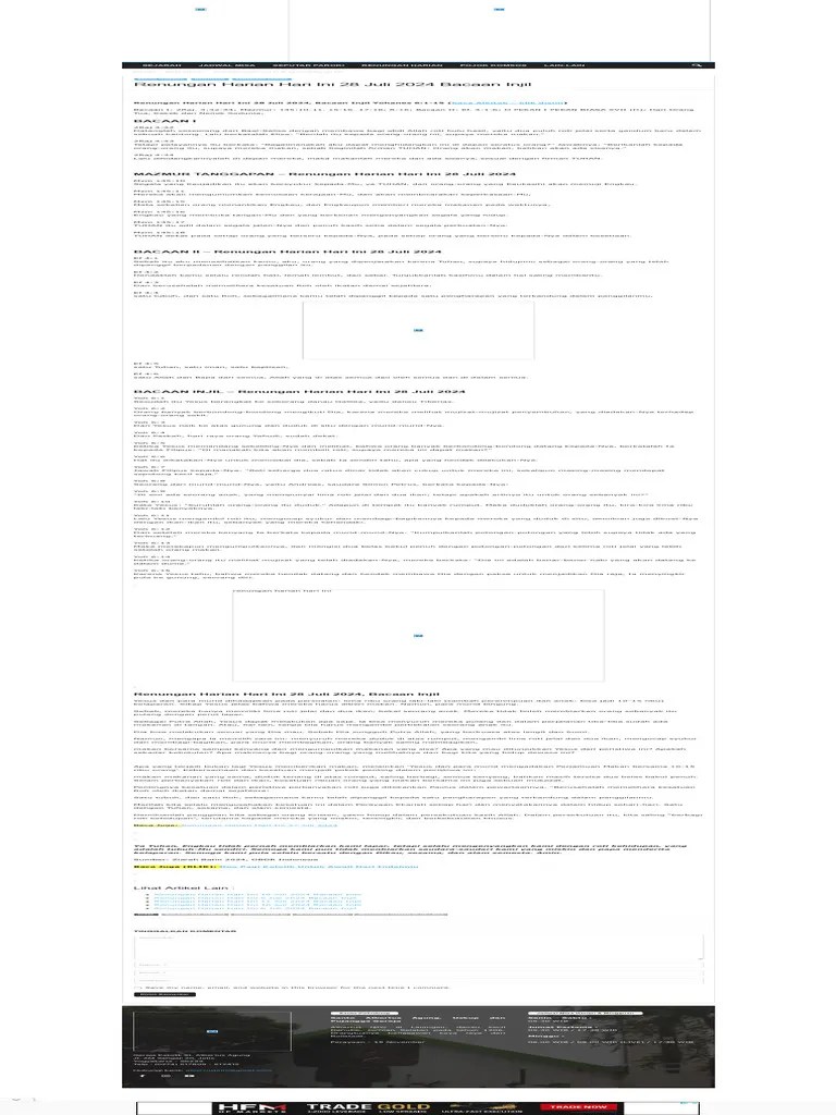 Renungan Harian Hari Ini 28 Juli 2024 Bacaan Injil | PDF