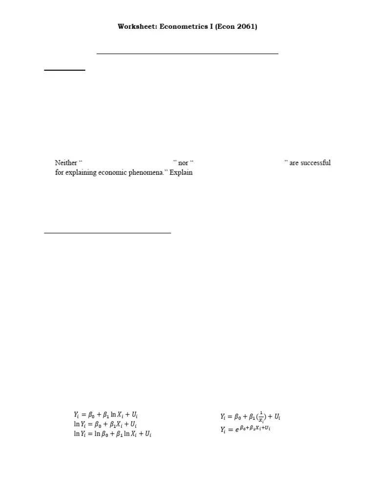 Econometrics Worksheet | PDF | Econometrics | Regression Analysis