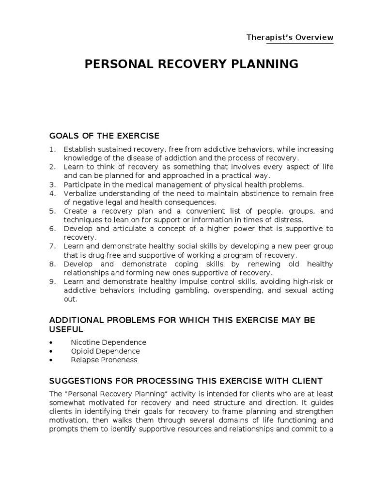 Personal Recovery Planning | PDF | Recovery Approach | Substance Dependence