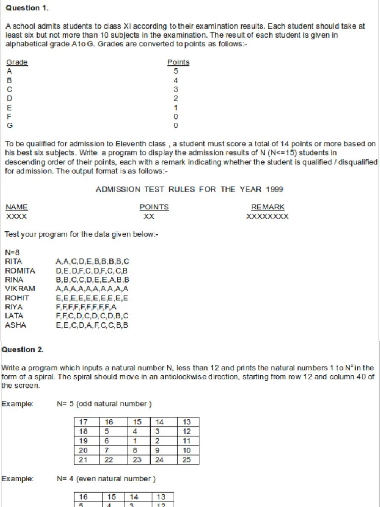 ISC 1999 Computer Science Paper 2 Practical | PDF
