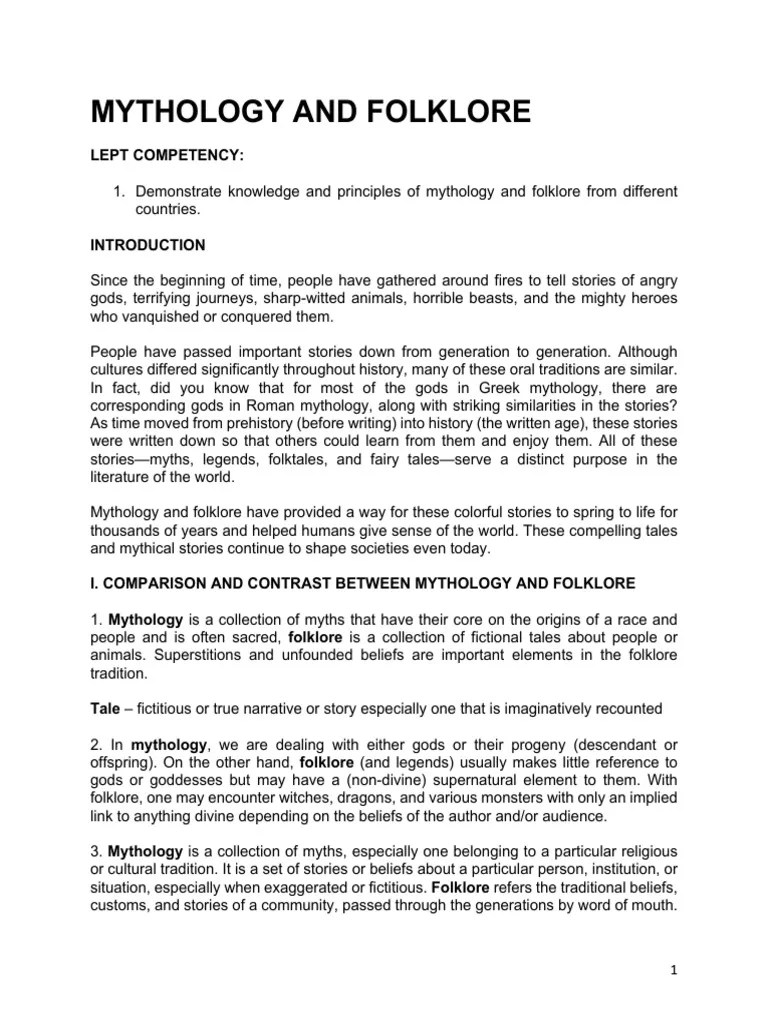 Mythology And Folklore Module 1 | PDF