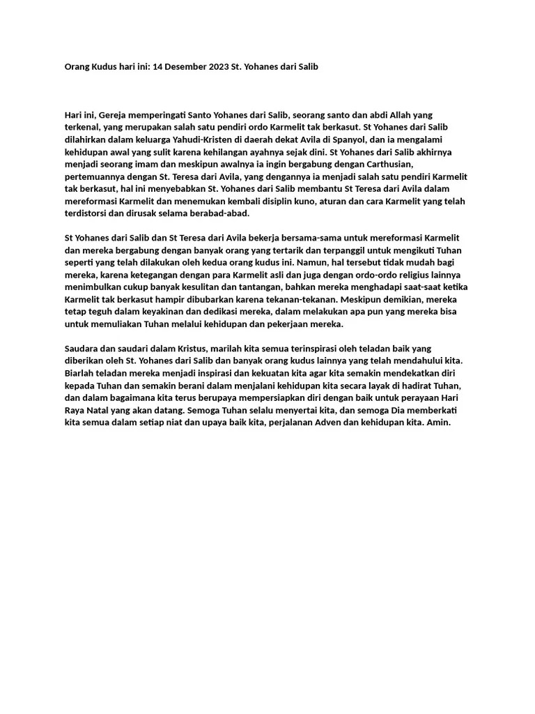 Renungan ST Yohanes Dari Salib | PDF