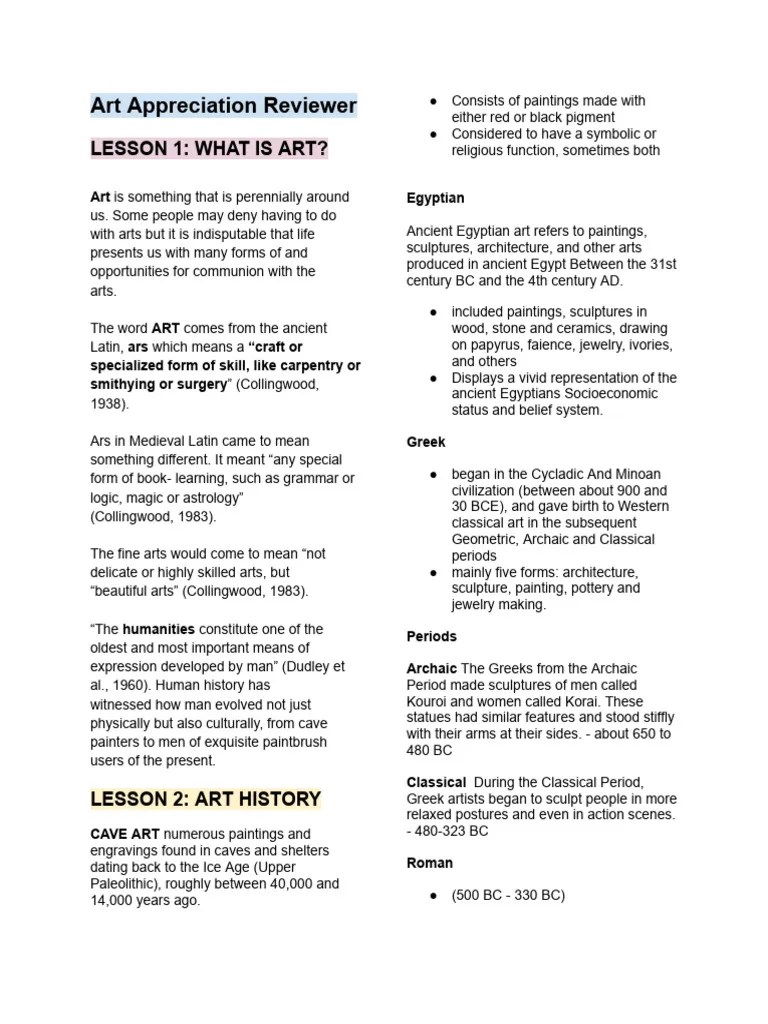 Art appreciation midterm reviewer