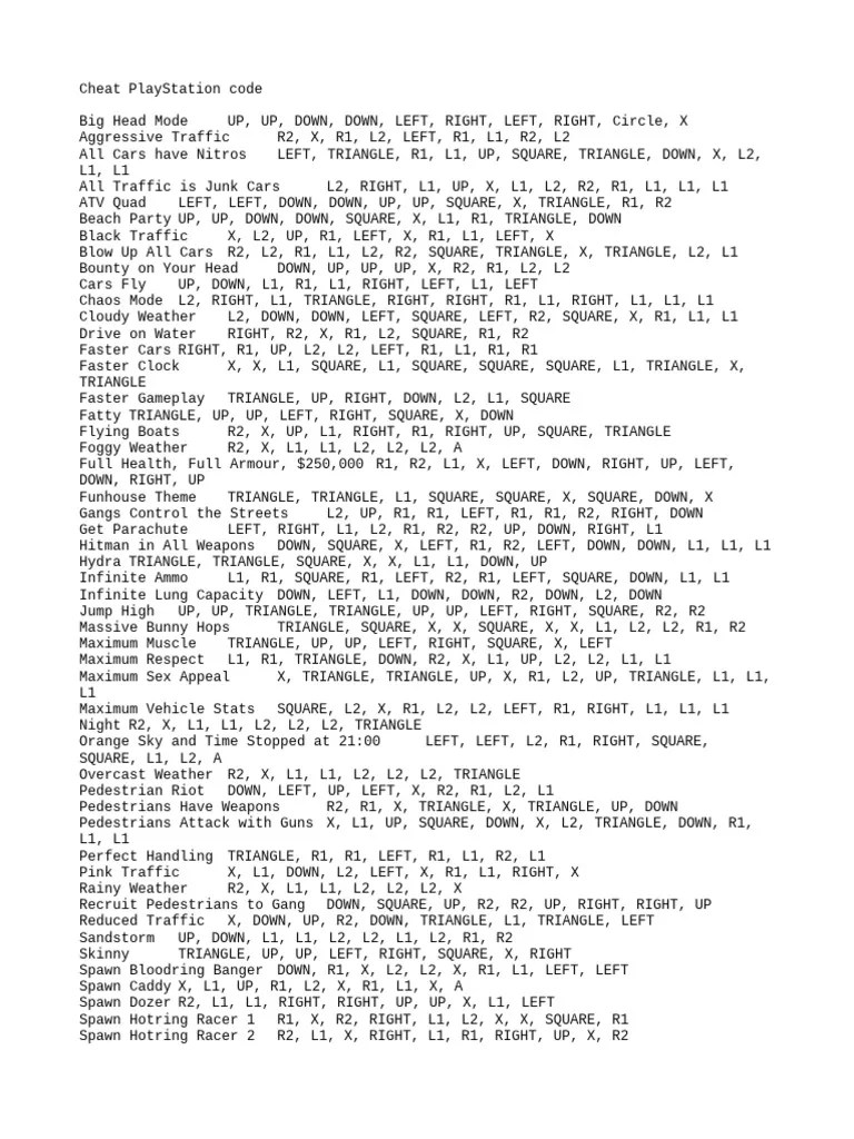 All GTA San Andreas PlayStation Cheat Codes Including The Definitive 1
