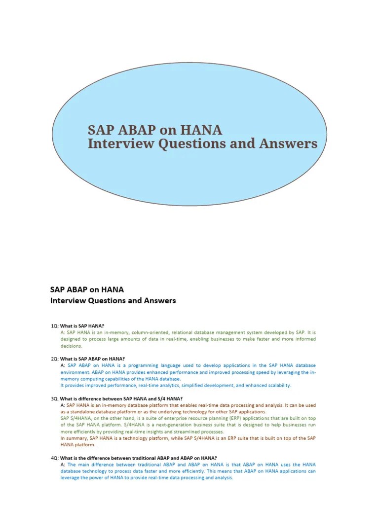 SAP ABAP On HANA - Interview Questions And Answers-1 | PDF