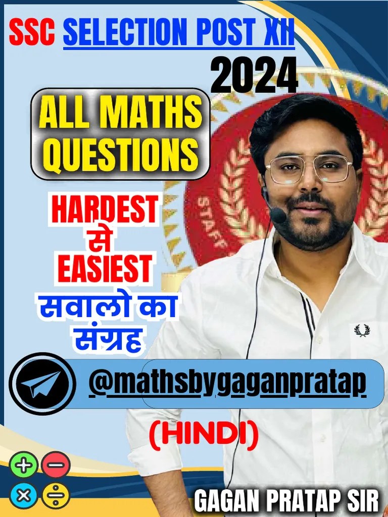 SSC Selection Post Pre 2024 Maths Questions Hard To Easy Hindi | PDF