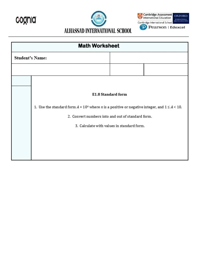 Standard Form + Answers | PDF