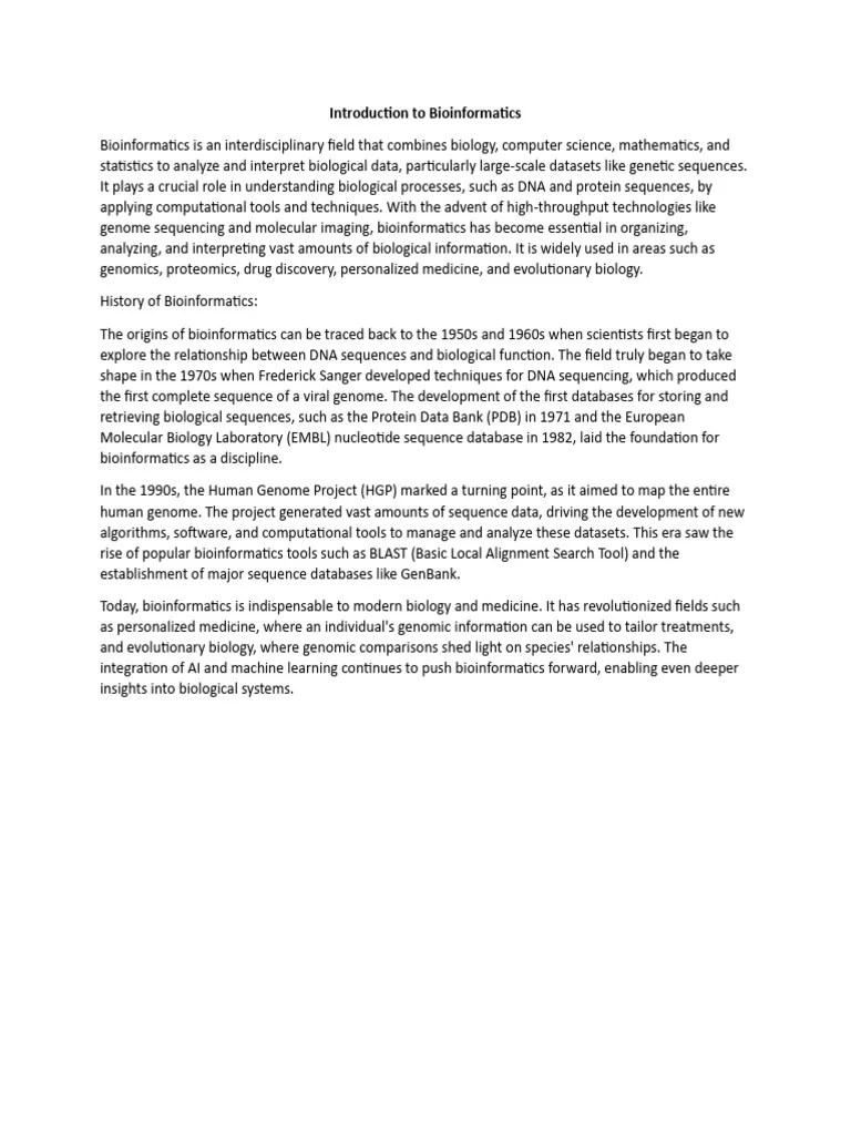 Introduction To Bioinformatics | PDF