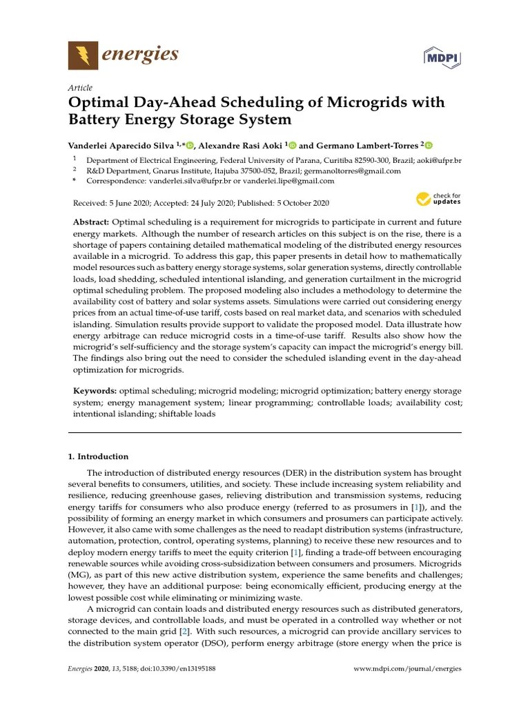 Optimal Day-Ahead Scheduling Of Microgrids With Battery Energy Storage ...