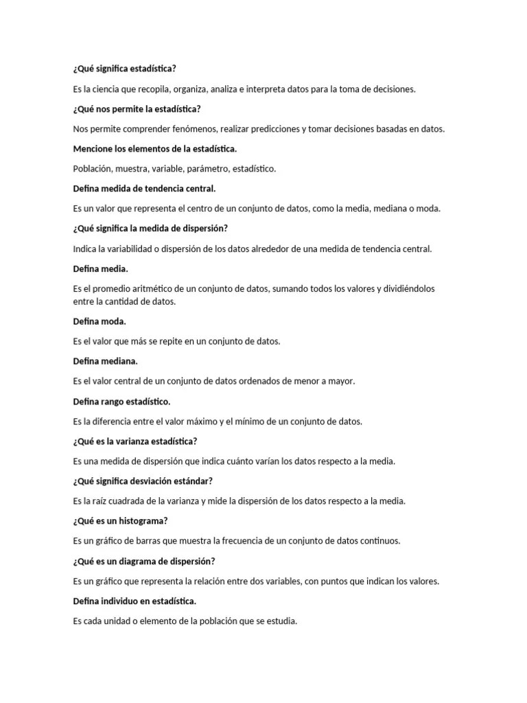 Cuestionario De Estadistica | PDF