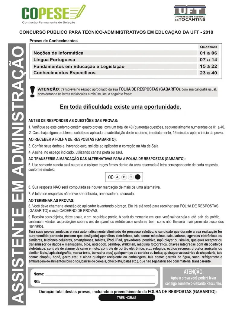 Prova TAEM19 Assistente Em Administração | PDF