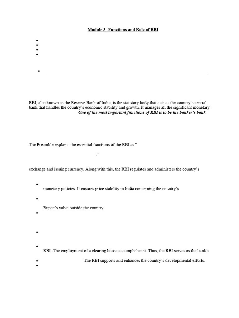 Module 3_Functions And Role Of RBI | PDF