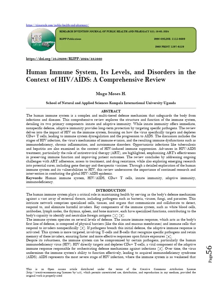 Human Immune System, Its Levels, And Disorders In The Context Of HIV/AIDS: A Comprehensive ...
