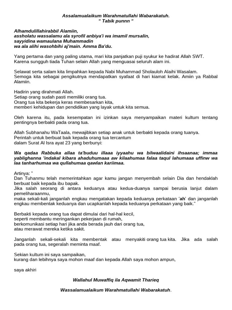Teks Ceramah Tentang Berbakti Kepada Orang Tua C | PDF