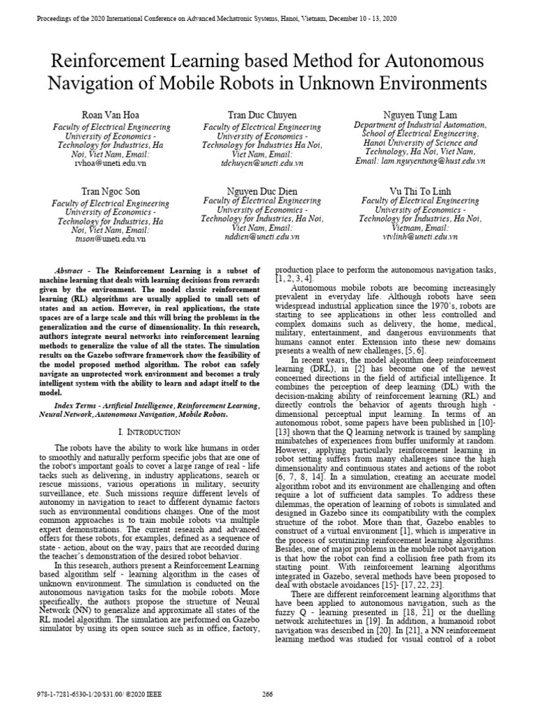 Reinforcement Learning Based Method For Autonomous Navigation Of Mobile ...