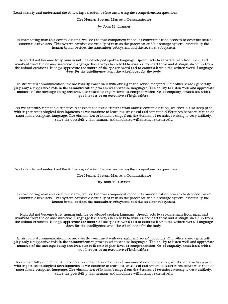 Reading Comprehension | PDF | Communication | Human