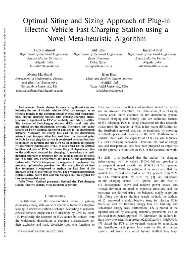 Optimal Siting And Sizing Approach Of Plug-In Electric Vehicle Fast Charging Station Using A ...