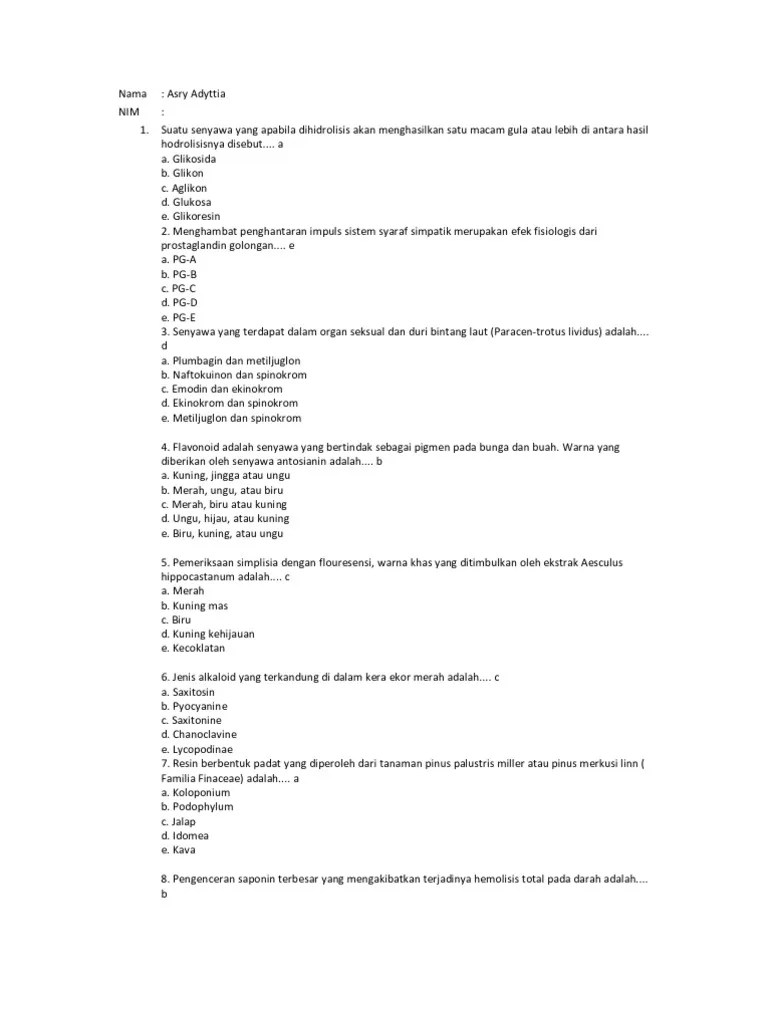 Contoh soal pg bahasa indonesia beserta jawabannya kelas xi semester 2 bagian ketiga oke untuk bagian ketiga ini soal essay bahasa indonesia . Soal Farmakognosi I Espada Pdf