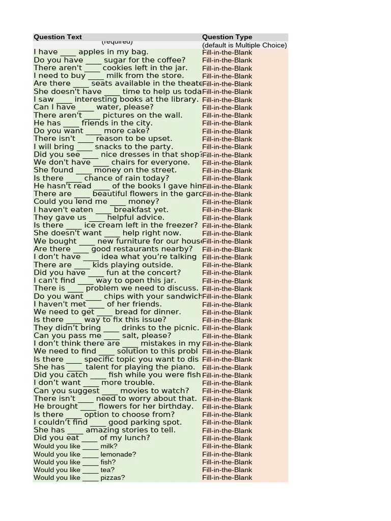 Quizizz Spreadsheet Upload Sample | PDF