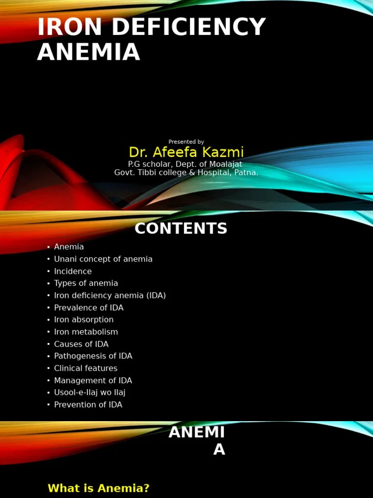 Iron Deficiency Anemia, Concept, And Management Through Unani Medicine ...