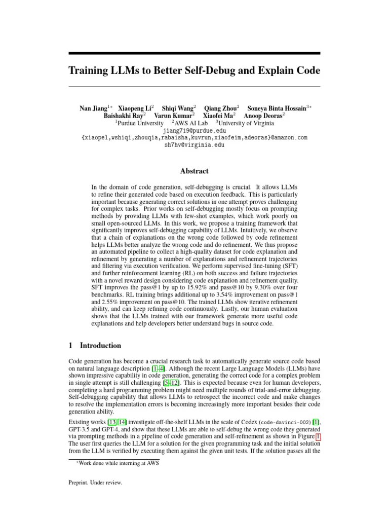 Training LLMs To Better Self-Debug And Explain Code | PDF