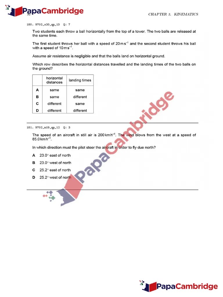 Physics 9702 Paper 1 - Kinematics-7 | PDF