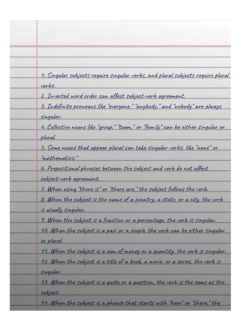 20 Rules Of Subject Verb Agreement Pdf