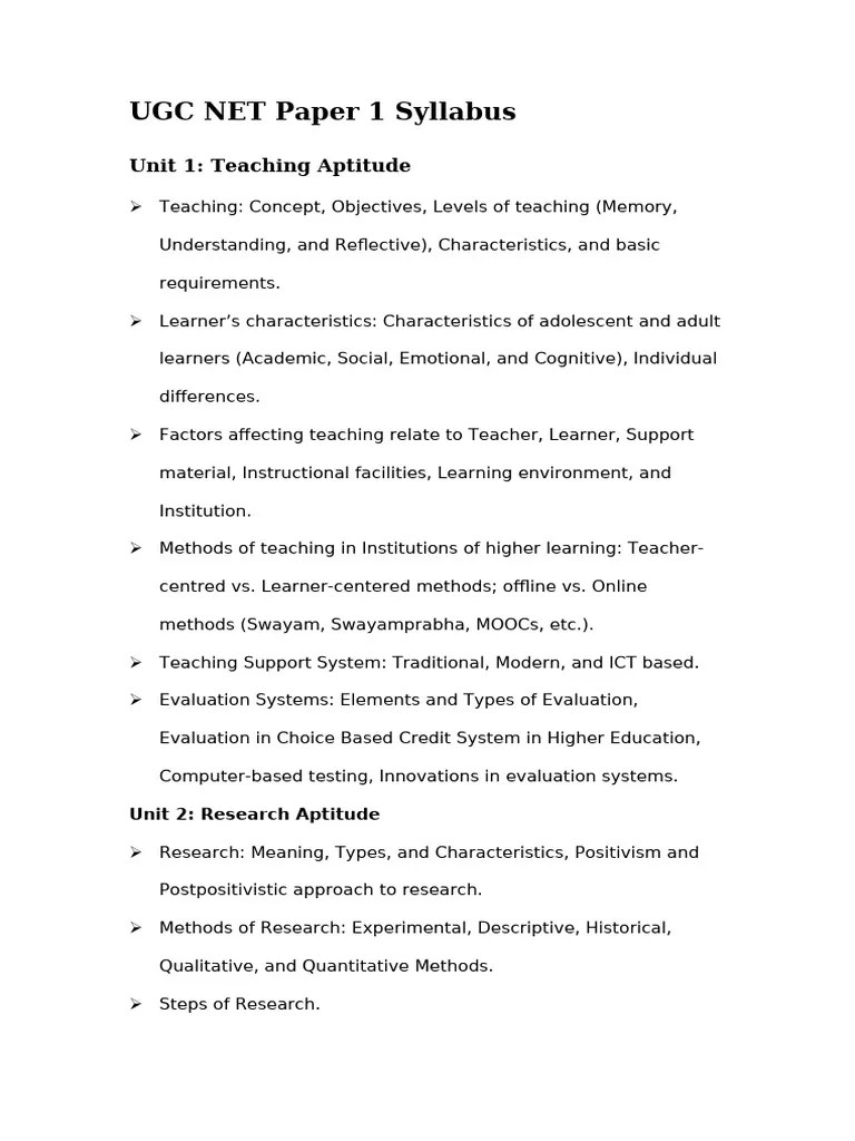 UGC NET Paper 1 Syllabus | PDF