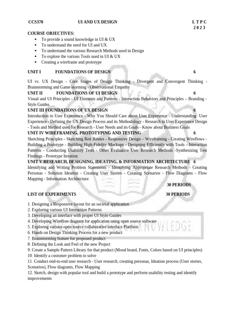 Syllabus - CCS370 - UI AND UX DESIGN | PDF