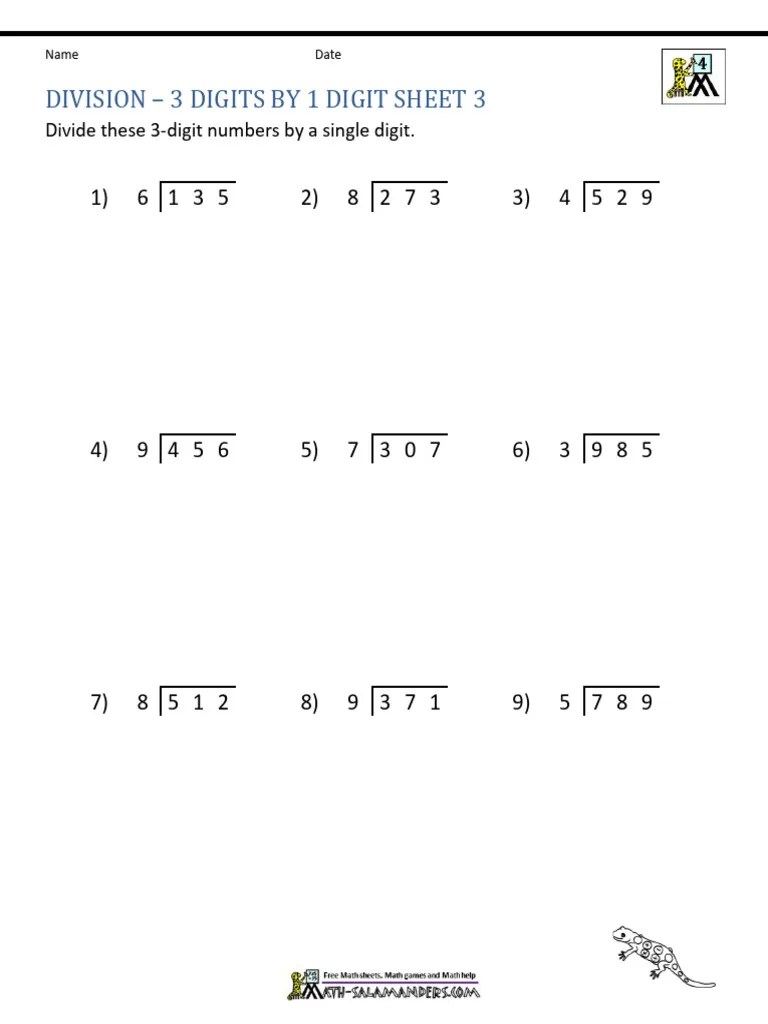 Division 3 Digits By 1 Digit 3 | PDF