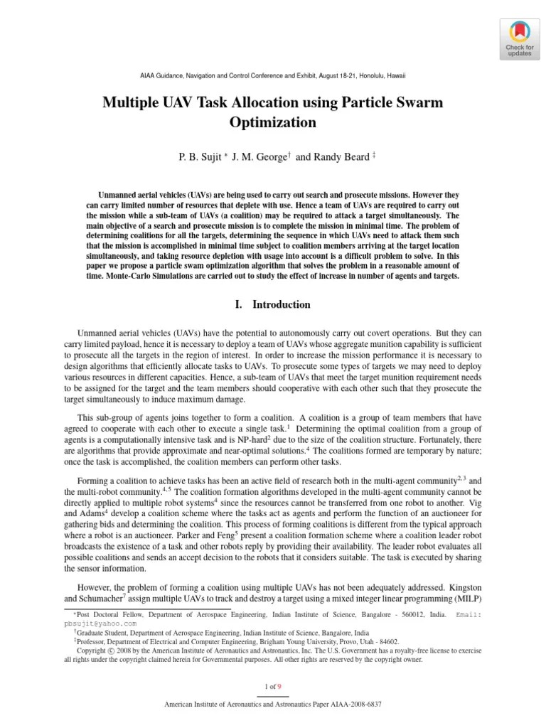 Multiple UAV Task Allocation Using Particle Swarm Optimization | PDF