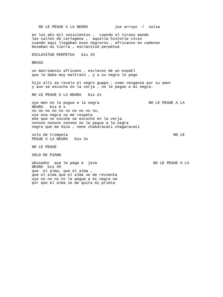 NO LE PEGUE A LA NEGRA Joe Arroyo Salsa | PDF | Arte | Novela Negra, Policíaca Y Suspenso