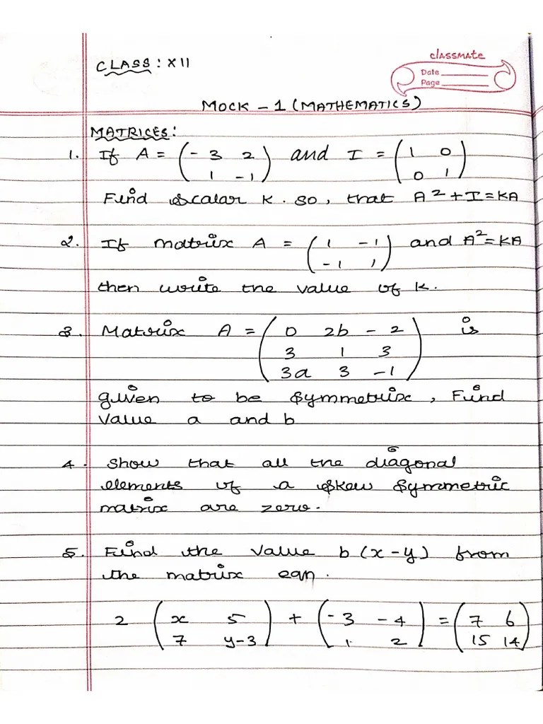 Mock Paper 1 Maths Ch3 | PDF