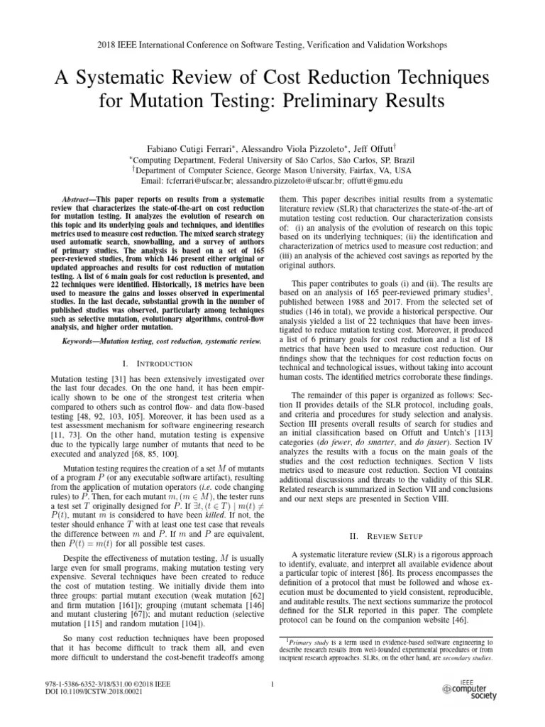 A Systematic Review Of Cost Reduction Techniques For Mutation Testing ...